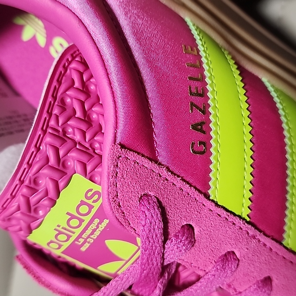 ADIDAS GAZELLE Bold Platform Sneakers W 10 11 RARE Pink Green Satin Trainers Gum - Picture 14 of 16